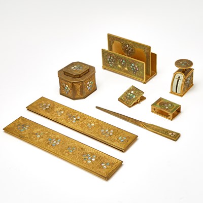 Lot 242 - Assembled Group of Tiffany Studios Gilt-Bronze "Abalone" Pattern Desk Articles
