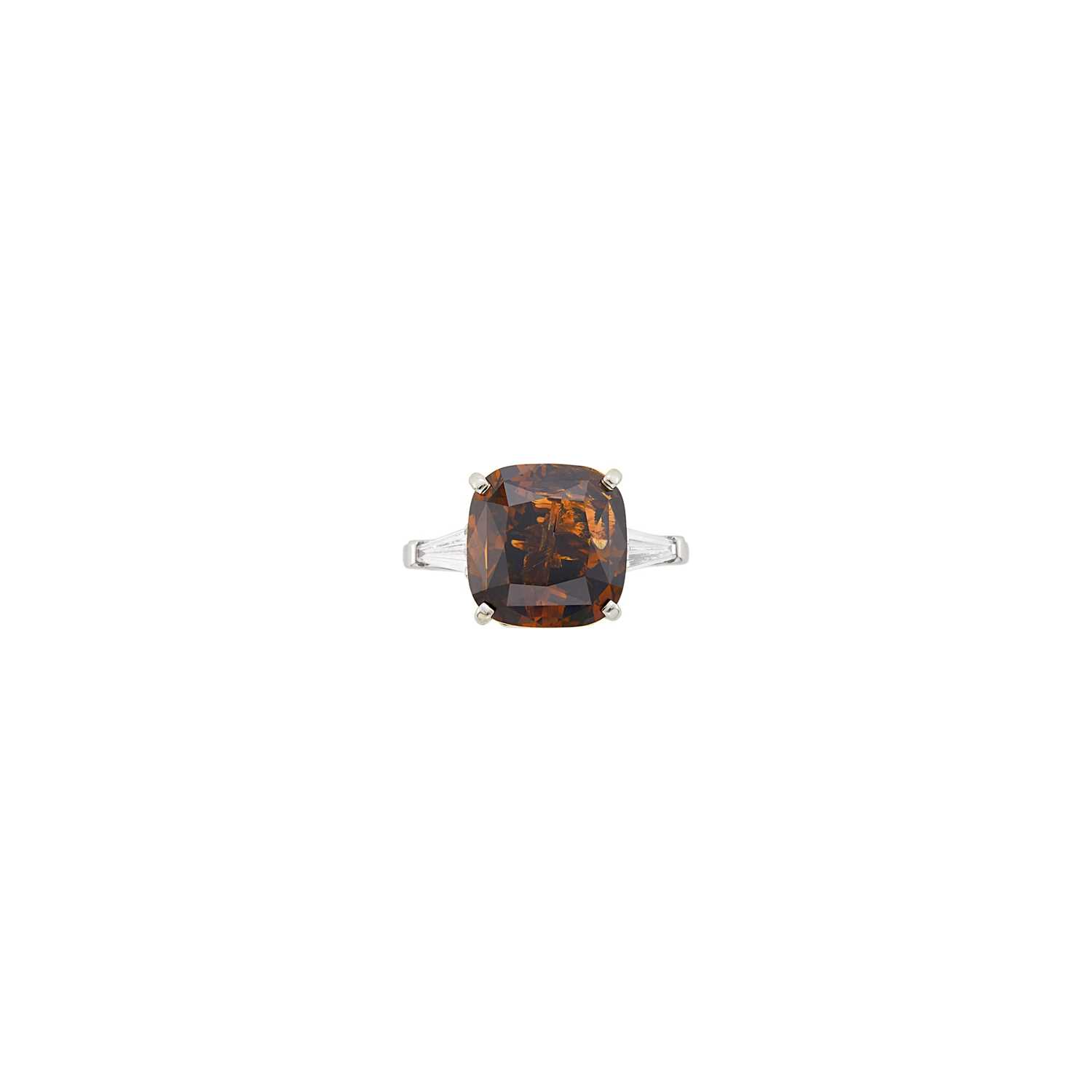Lot 39 - Platinum, Fancy Dark Orangy Brown Diamond and Diamond Ring
