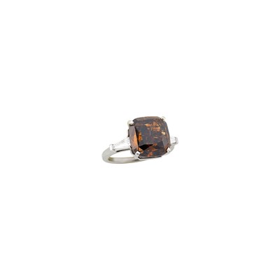 Lot 39 - Platinum, Fancy Dark Orangy Brown Diamond and Diamond Ring