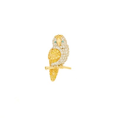 Lot 2035 - Gold, Diamond, Treated Colored Diamond, Diamond and Yellow Sapphire Bird Pin