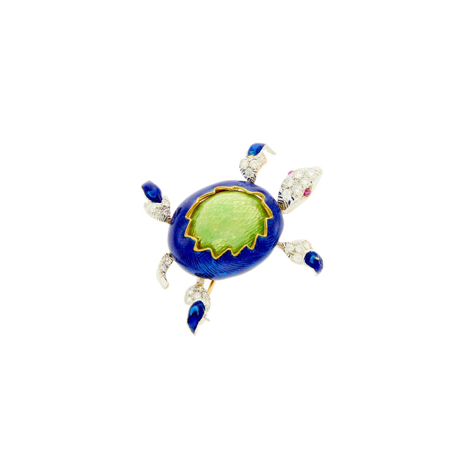 Lot 2122 - Two-Color Gold, Diamond and Enamel Turtle Pin