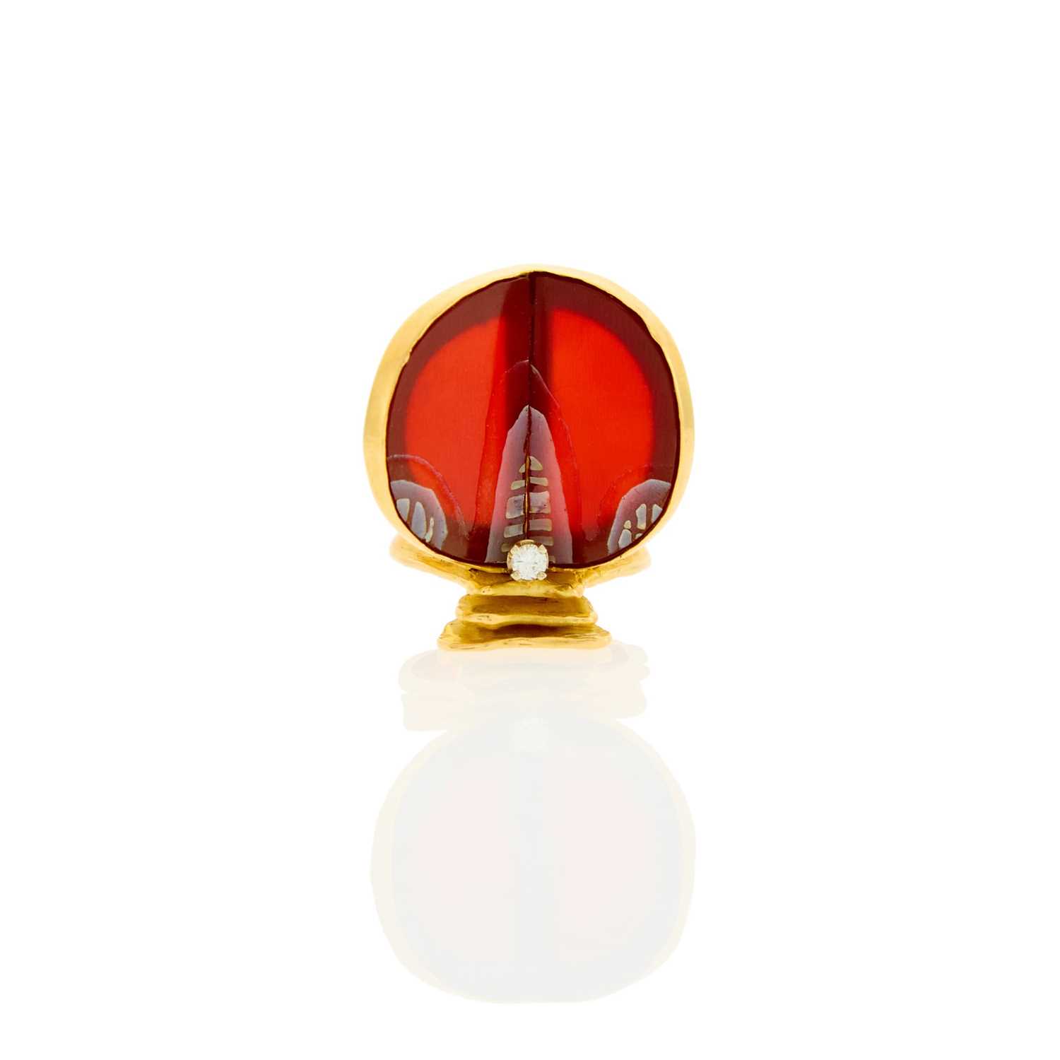 Lot 1033 - Günter Krauss Gold, Carnelian and Diamond Abstract Bug Ring