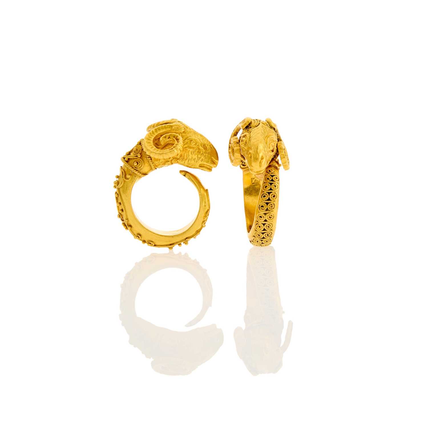 Lot 1039 - Two High Karat Gold Ram's Head Rings