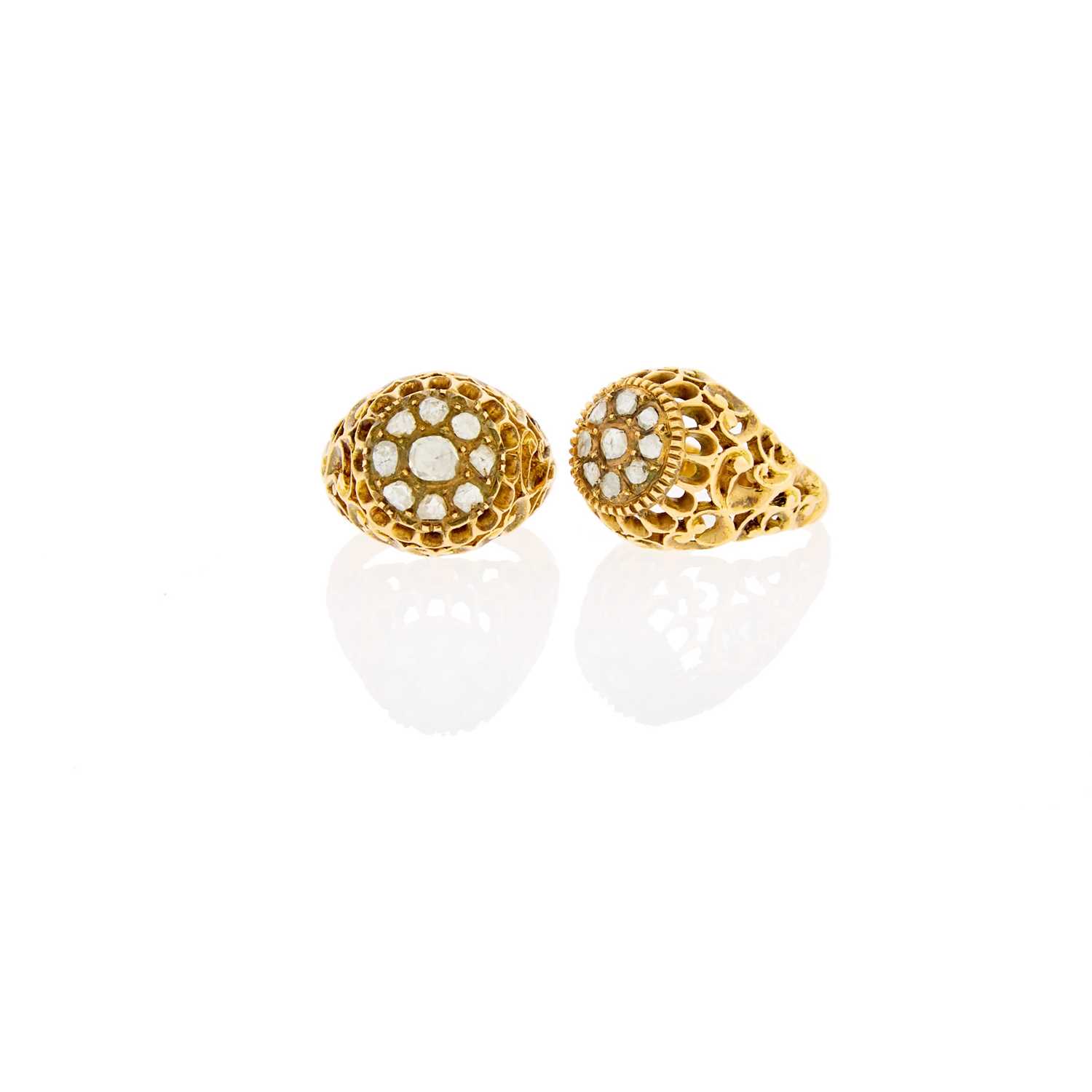 Lot 1041 - Pair of Gold and Foil-Backed Diamond Rings