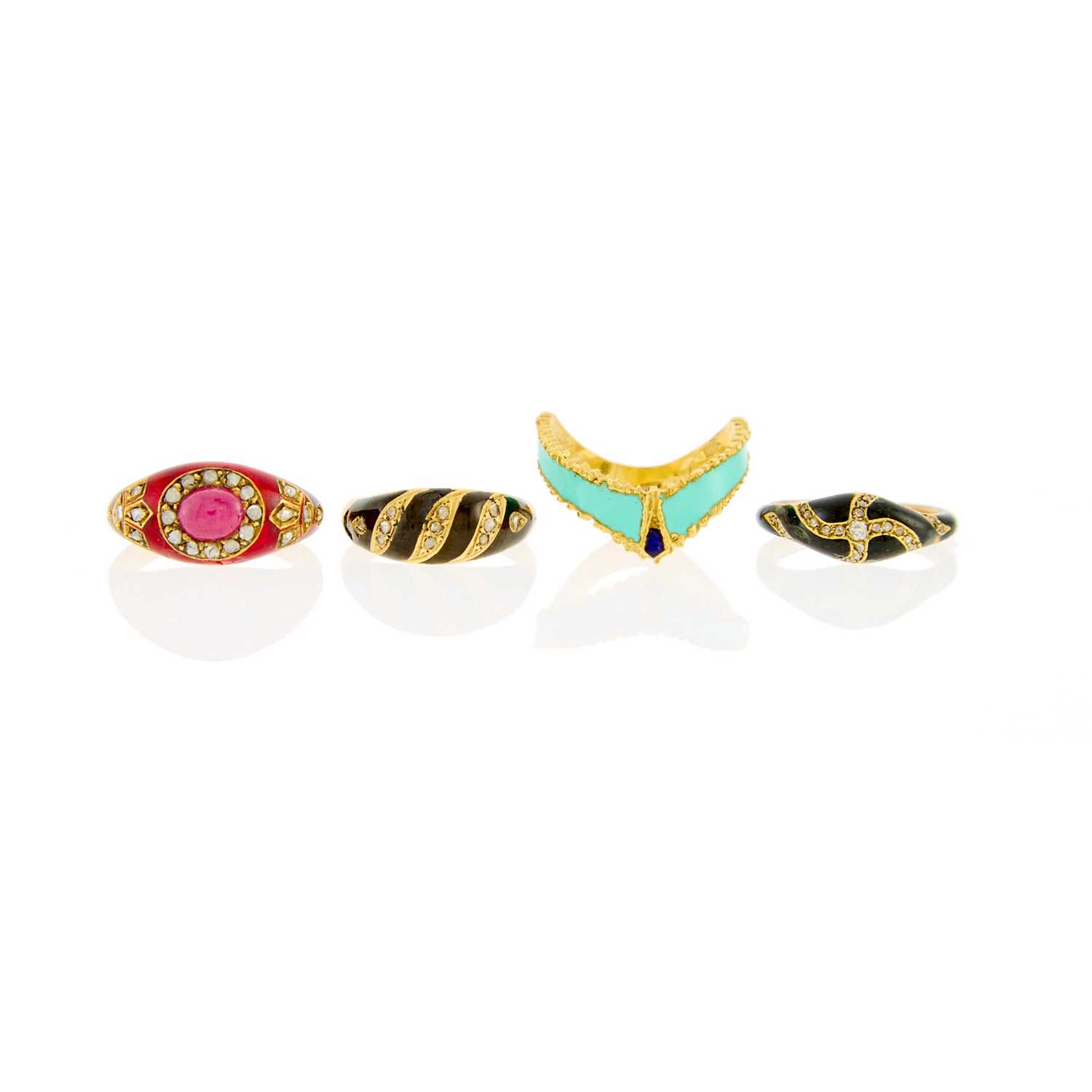Lot 1030 - Group of Gold, Multicolored Enamel and Gem-Set Rings