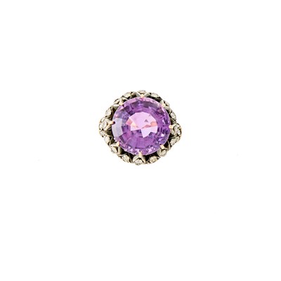 Lot 1023 - Gold, Silver, Amethyst and Diamond Ring