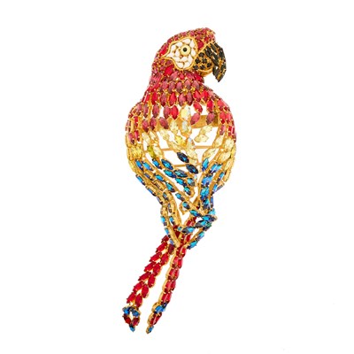 Lot 1012 - Rhinestone and Gilt-Metal Parrot Brooch Pin