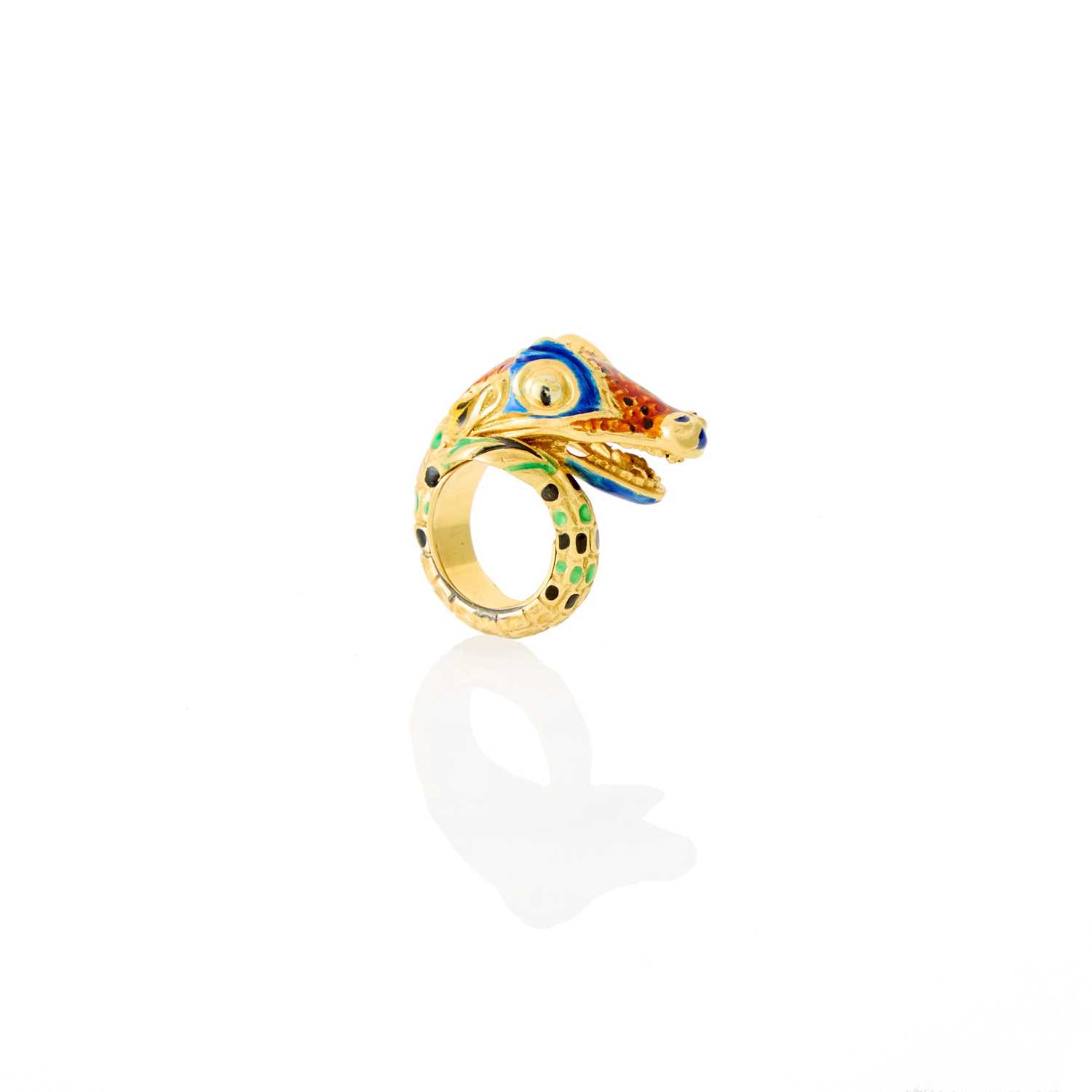 Lot 1027 - Gold and Enamel Snake Ring