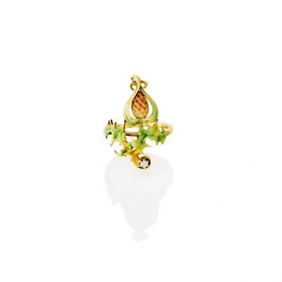 Lot 1026 - Art Nouveau Gold, Enamel and Diamond Holly Ring, France