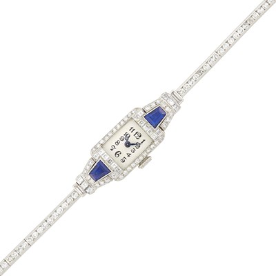 Lot 1122 - C. H. Meylan Platinum, Sapphire and Diamond Wristwatch