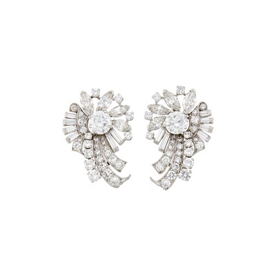Lot 76 - Raymond Yard Pair of Platinum and Diamond Earclips