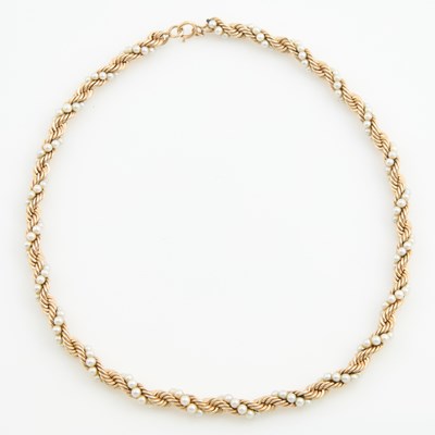 Lot 55 - Gold and Bead Necklace, 14K 23 dwt. all