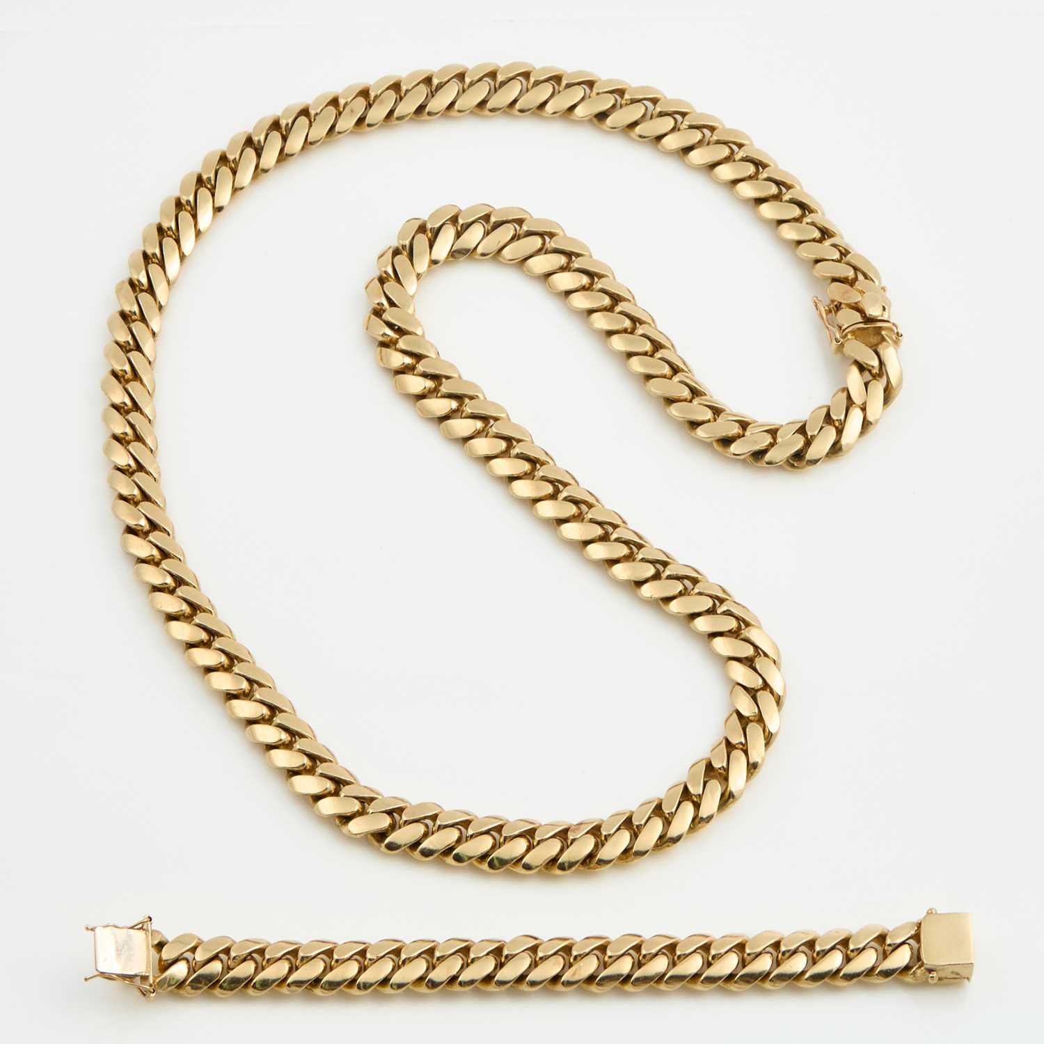 Lot 63 - Gold Neck Chain and Flexible Bracelet, 14K 460 dwt.