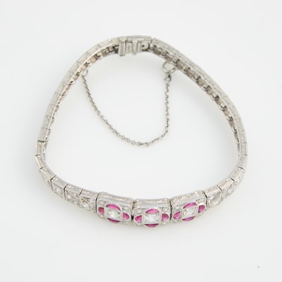 Lot 82 - Diamond and Stone Flexible Bracelet, 57 diamonds about 1.95 cts., Platinum 12 dwt. all, stone       missing