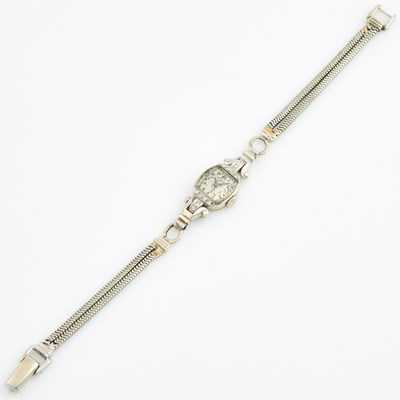Lot 85 - Ladys Diamond Wrist Watch, 12 diamonds, 17 Jewels, Elgin with gold band attached, 14K 14 dwt. all