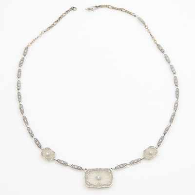 Lot 88 - Diamond and Stone Necklace, 3 diamonds, 14K and Metal 13 dwt. all