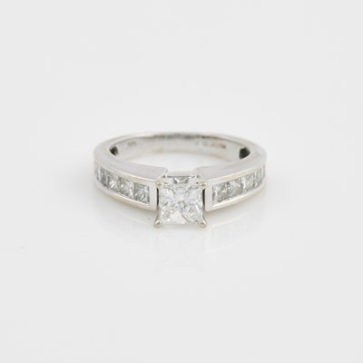 Lot 101 - Diamond Engagement Ring, 13 diamonds, center stone about 0.50 ct., 12 stones about 0.80 ct.,        14K 2 dwt.