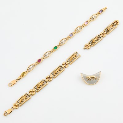 Lot 150 - Two Gold and Stone Flexible Bracelets and Pendant, 14K 25 dwt. all, damaged