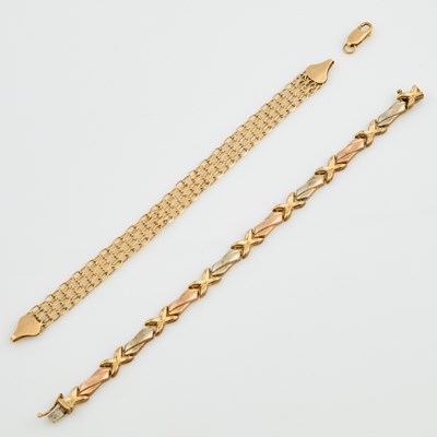 Lot 153 - Two Gold Flexible Bracelets, 14K 11 dwt., damaged
