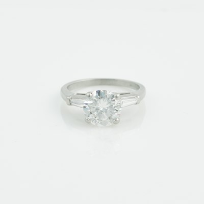 Lot 175 - Diamond Engagement Ring, 3 diamonds, center stone about 2.35 cts., 2 stones about 0.30 ct.,         Platinum 3 dwt.