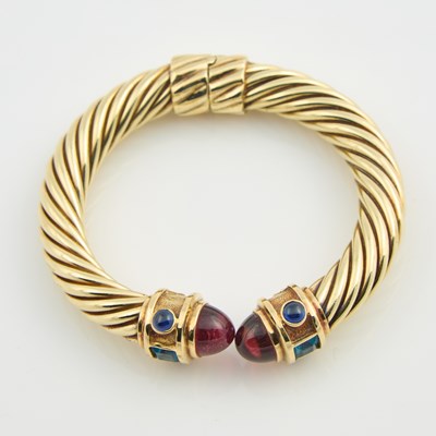 Lot 181 - Gold and Stone Rigid Bracelet, 14K 32 dwt. all, bears signature David Yurman