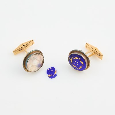 Lot 183 - Two Gold and Enamel Cuff Links, 14K 5 dwt. all, enamel damaged and missing