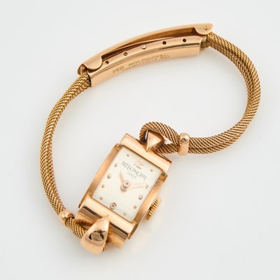 Lot 188 - Ladys Gold Bracelet Watch, 17 Jewels, Patek Philippe, 18K 16 dwt. all