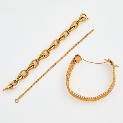 Lot 198 - Three Gold Flexible Bracelets, 18K 34 dwt.