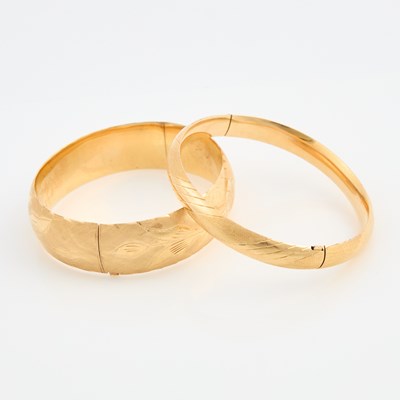 Lot 199 - Two Gold Rigid Bracelets, 14K 21 dwt., damaged