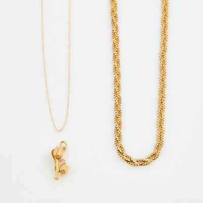 Lot 200 - Gold Pendant and Two Neck Chains, 14K 13 dwt.