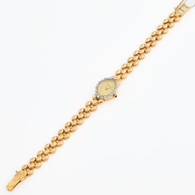 Lot 201 - Ladys Diamond and Stone Bracelet Watch, Bulova, Quartz, 14K 12 dwt. all
