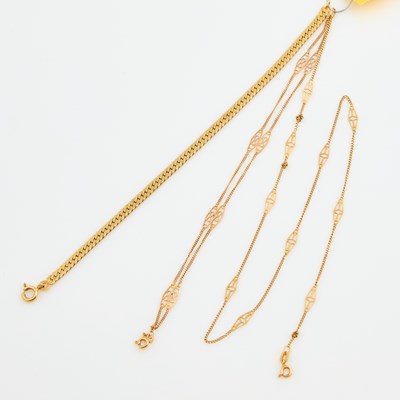 Lot 206 - Gold Necklace and Two Flexible Bracelets, 14K 7 dwt.