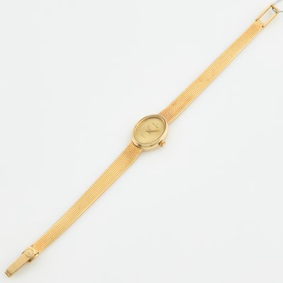 Lot 228 - Ladys Gold Bracelet Watch, Movado, Quartz, 14K 12 dwt. all