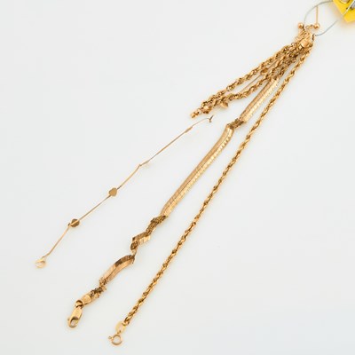 Lot 244 - Two Gold Earrings and Three Flexible Bracelets, 14K 4 dwt., damaged