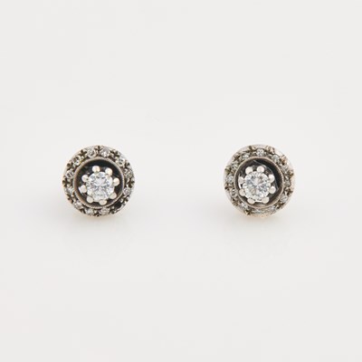 Lot 253 - Two Diamond Earrings, 25 diamonds, 18K 1 dwt., stone missing