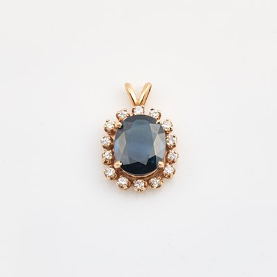 Lot 259 - Diamond and Stone Pendant, 14 diamonds, 14K 2 dwt. all