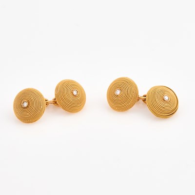 Lot 273 - Two Diamond Cuff Links, 18K 6 dwt.