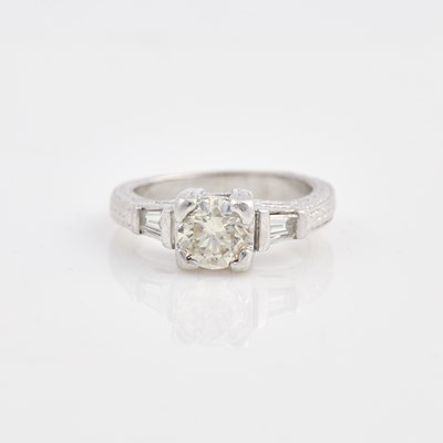 Lot 285 - Diamond Engagement Ring, 3 diamonds, center stone about 1.30 cts., Platinum 7 dwt.