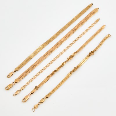 Lot 306 - Five Gold Flexible Bracelets, 14K 16 dwt., damaged