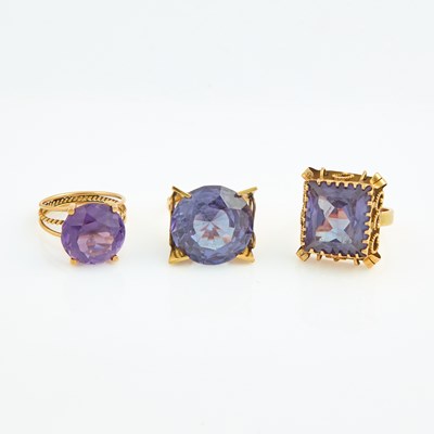 Lot 348 - Three Gold and Stone Rings, 14K 17 dwt. all, stone damaged