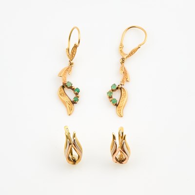 Lot 352 - Four Gold and Stone Earrings, 14K 5 dwt. all