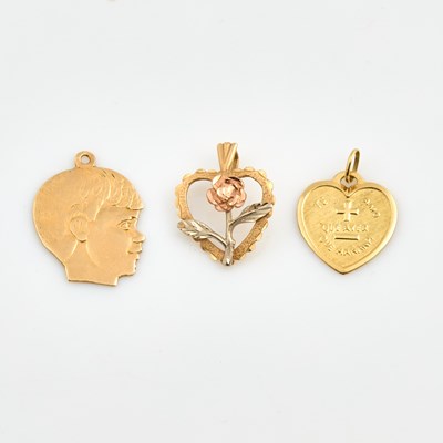Lot 357 - Three Gold Pendants, 14K 3 dwt., damaged