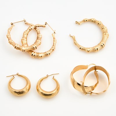 Lot 370 - Seven Gold Earrings, 14K 12 dwt., damaged