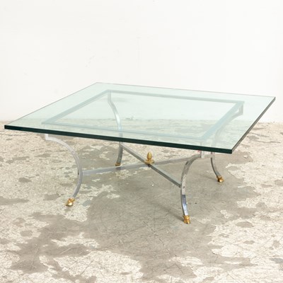 Lot 284 - Chrome and Glass Top Coffee Table with Hoof Feet