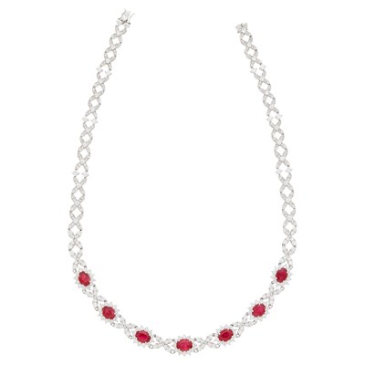 Lot 74 - White Gold, Ruby and Diamond Necklace