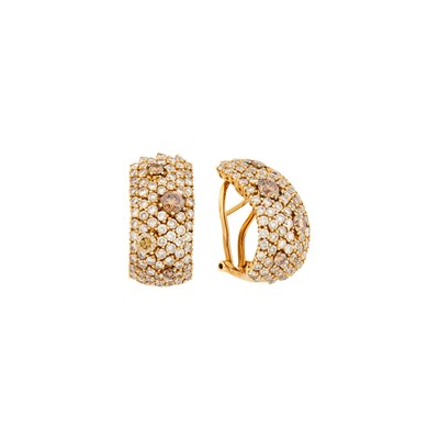 Lot 36 - Roberto Coin Pair of Gold and Colored Diamond Half-Hoop Earrings