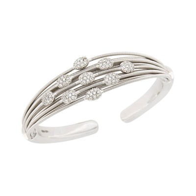Lot 42 - Marco Bicego Multistrand White Gold and Diamond Coiled Wire Cuff Bangle Bracelet