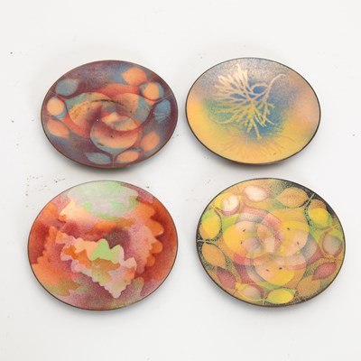Lot 379 - Set of Four Enameled Copper Dishes