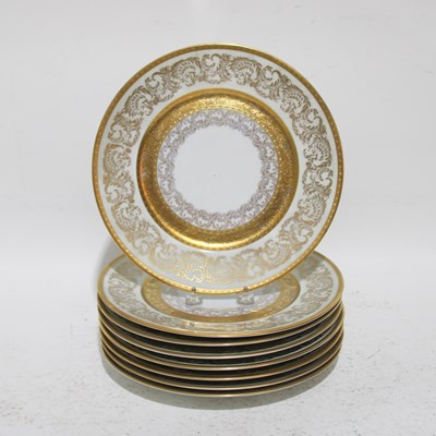 Lot 74 - Set of Eight Gold-Rimmed Dinner Plates