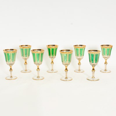 Lot 23 - Set of Eight Green Bohemian Style Goblets